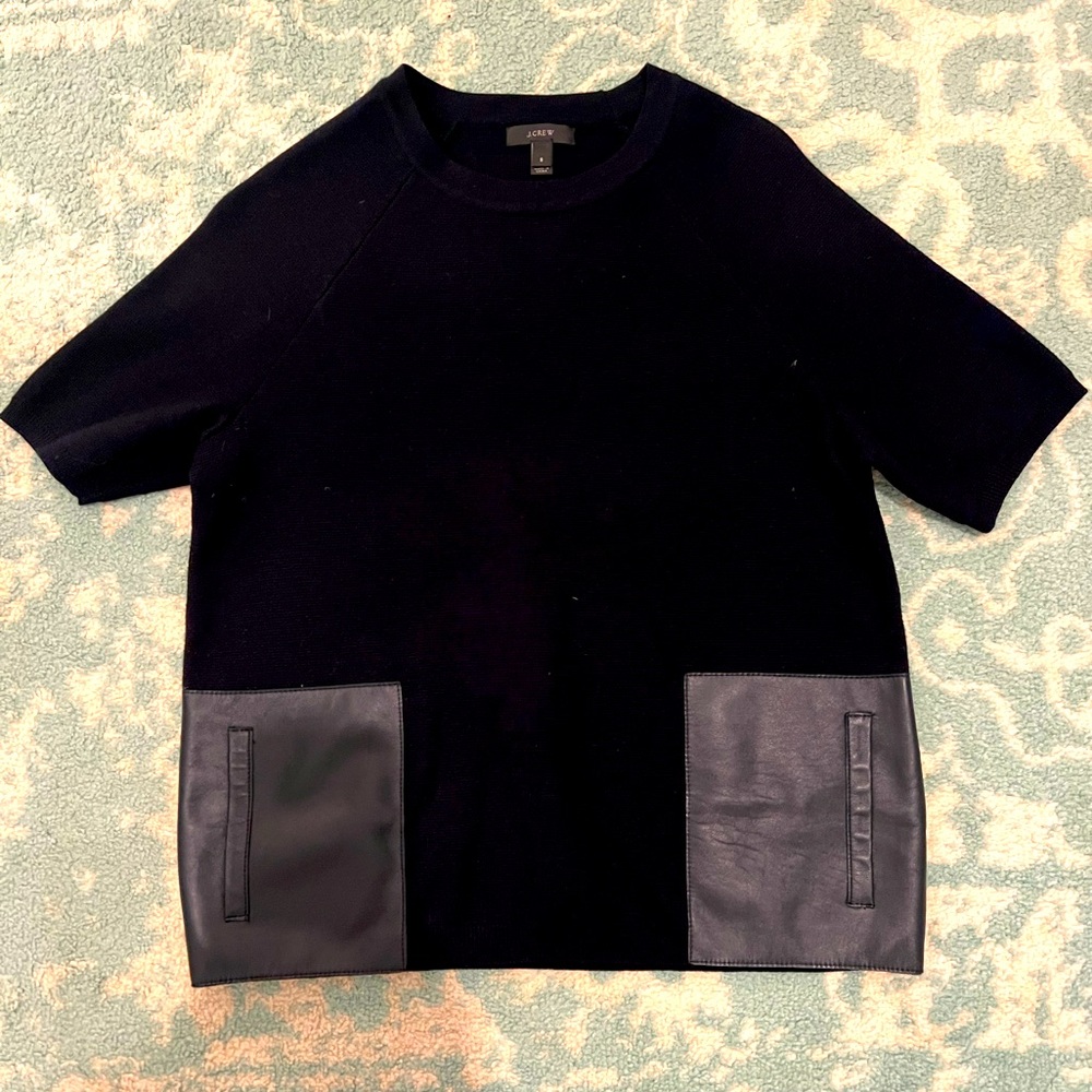 J. Crew Sweater with leather (?) pockets. Small. Excellent Condition!